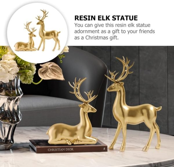 Goodsright Decor 2pcs Resin elk ornaments christmas deer decorations reindeer statues christmas elk statue christmas elk ornament reindeer ornament xmas deer figurine gold decor desktop doll lovers