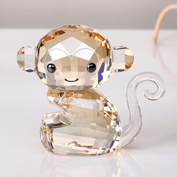 Goodsright Decor Crystal Cheerful Monkey Cute Animals Lovely Craft Decorations for Home Ornaments Christmas Collectible Birthday Gifts Figurines (White)
