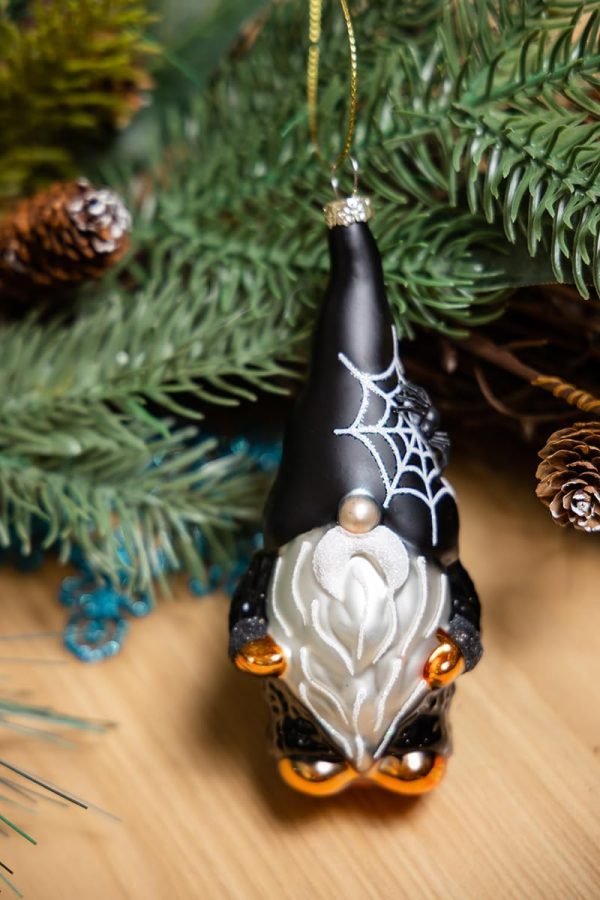 Goodsright Decor Set of 2 Hand Blown Glass Halloween Gnomes Ornaments for Christmas Tree Decorations, Hanging Glass Halloween Gnome Christmas Ornaments