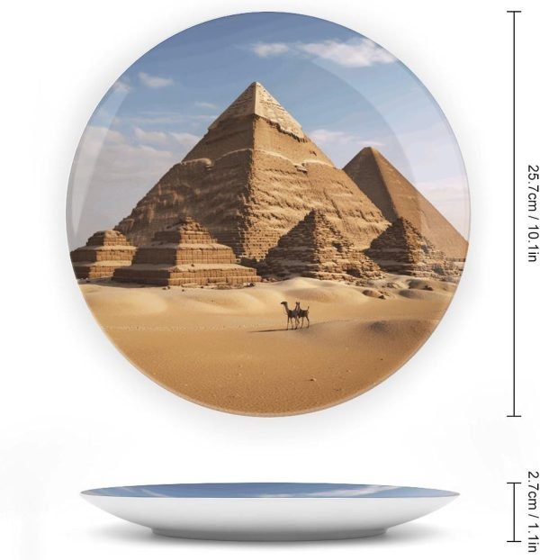Goodsright Decor Ancient Egypt Pyramid Ceramic Decorative Plate Bone China Decorative Plates with Display Stand Dinner Plates Art Crafts Ceramic Ornaments for Wall Hanging Decoration