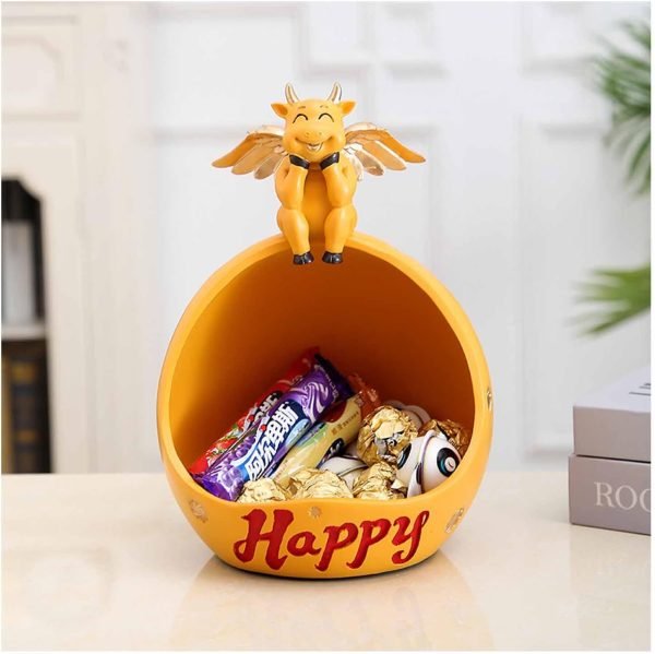 Goodsright Decor Decorative Bowl for Keys Entryway, Home Living Room Candy Bowl, Creative Cow Resin Figurine, Storage Box,Blue