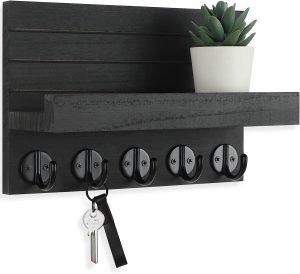 Goodsright Decor Key Holder for Wall, Decorative Key and Mail Holder with Shelf Has Large Hooks for Bags, Coats, Umbrella ?C Paulownia Wood Key Hanger with Mounting Hardware (9.8??W x 6.7??H x 4.2??D)