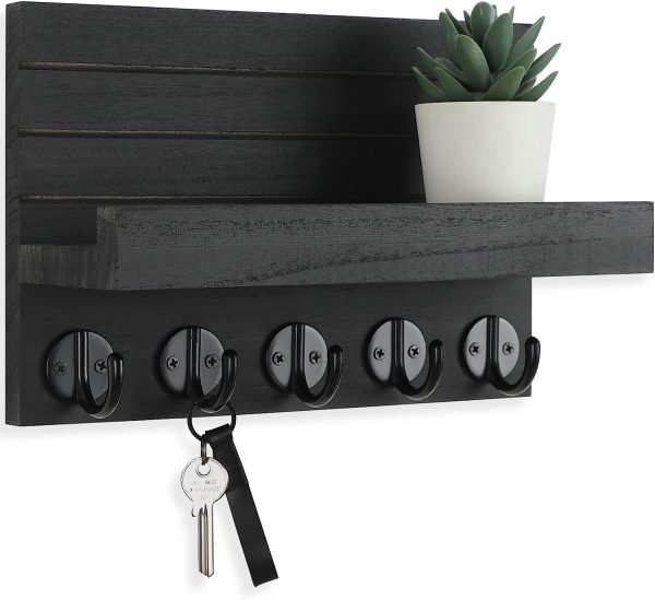 Goodsright Decor Key Holder for Wall, Decorative Key and Mail Holder with Shelf Has Large Hooks for Bags, Coats, Umbrella ?C Paulownia Wood Key Hanger with Mounting Hardware (9.8??W x 6.7??H x 4.2??D)