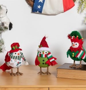 Goodsright Decor Christmas Table Decorations Birds, Set of 3 Christmas Standing Bird Figurine Table Top Decor, Tiered Tray Decor Green White Xmas Birds Ornaments