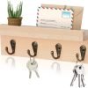 Goodsright Decor Rustic Key Holder for Wall, Farmhouse Wall Shelf with 4 Hooks, Wall Mounted Key Racks, Wooden Mail Organizer with Hooks for Entryway (Brown)