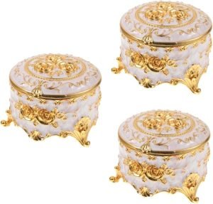 Goodsright Decor 3pcs Enamel Jewelry Box Jewelry Organizer Earring Organizer Holder Vintage Jewelry Holder Desktop Ornament Necklace Holder Candy Holder Decorative Box Alloy Antique Travel