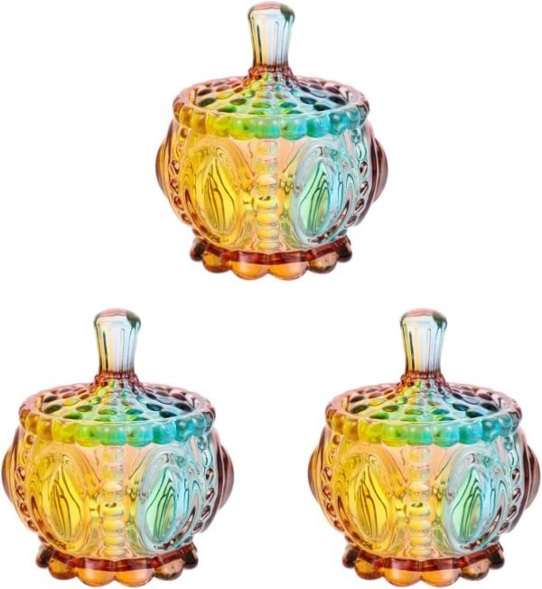 Goodsright Decor 2pcs colorful glass jar old glass crystal cookie jar glass bowls with lids glass decorative jar glass candy jar candy dish with lid clear jar Glass Gift Organizer biscuit Candy box