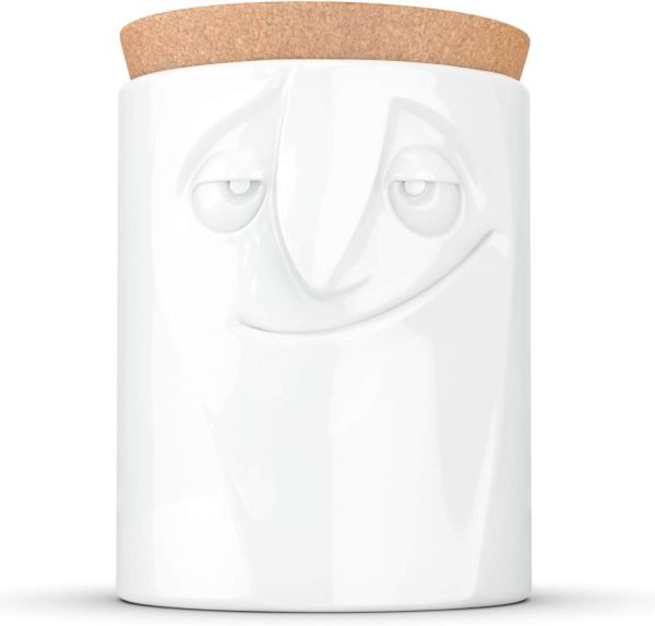 Goodsright Decor PRODUCTS Porcelain Storage Jar, Charming Face Edition, 57 Oz. White (Single Jar) with Natural Cork Lid