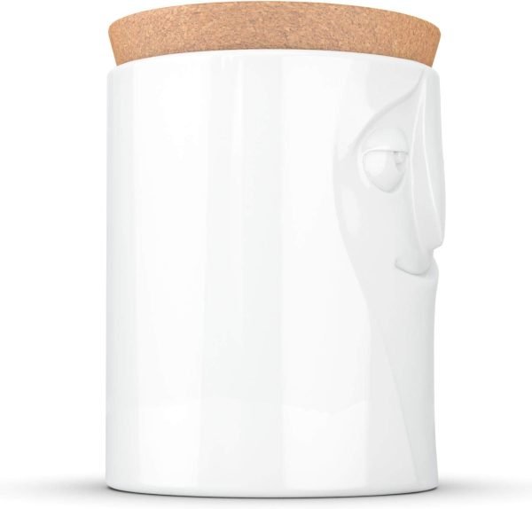 Goodsright Decor PRODUCTS Porcelain Storage Jar, Charming Face Edition, 57 Oz. White (Single Jar) with Natural Cork Lid