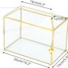 Goodsright Decor 10.2" x 5.9" x 7.9" Small Glass Cards Box with Slot and Lock for Wedding Reception - Birthdays Party Card Holder, Home Geometric Decorative, Clear Gold Terrarium (Glass Box Only)
