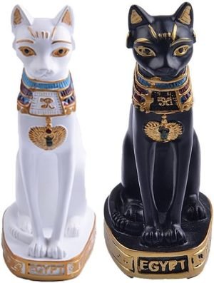 Goodsright Decor 2Pcs/Pack Ancient Egypt Kitty Egyptian Bastet Cat Resin Crafts Statue Ornaments Cute Novelty Cat Resin Home Office Bar Decoration Collectible Bastet Sculpture