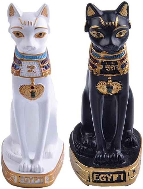 Goodsright Decor 2Pcs/Pack Ancient Egypt Kitty Egyptian Bastet Cat Resin Crafts Statue Ornaments Cute Novelty Cat Resin Home Office Bar Decoration Collectible Bastet Sculpture