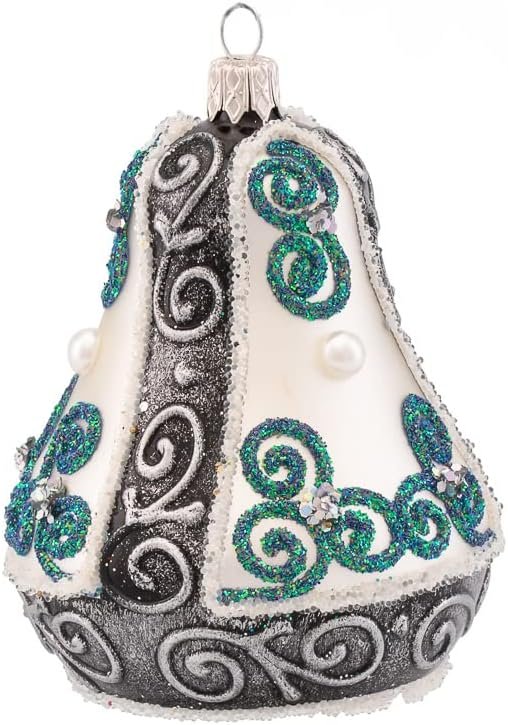 Goodsright Decor Christmas Bell Ornament 4-Inch Blown Glass (Gold Embellished)