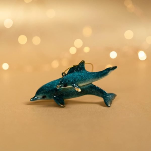 Goodsright Decor Hand-Painted Dolphin Ornament (Mother and Child) - Unique Coastal Christmas Decor for Your Tree, Ideal for Baby's First Christmas, Beach Themed, Blue Ornaments, or Nautical Xmas Trees