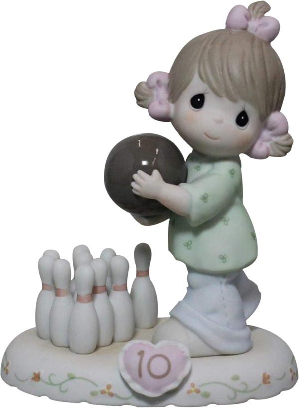 Goodsright Decor Precious Moments Growing in Grace Age 10 | Blonde Girl Bowling Bisque Porcelain Figurine | Birthday Gift | Birthday Collection | Room Decor & Gifts | Hand-Painted