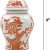 Goodsright Decor 8" Ceramic Ginger Jar with Lid - Tea Storage, Decorative, Home Decor Jar (Orange & White)