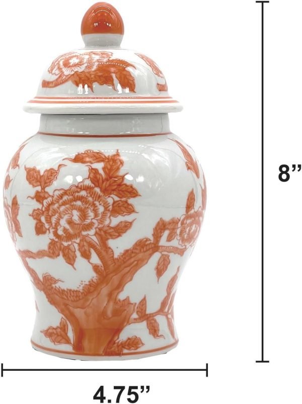 Goodsright Decor 8" Ceramic Ginger Jar with Lid - Tea Storage, Decorative, Home Decor Jar (Orange & White)