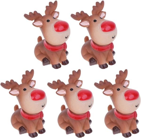 Goodsright Decor 5 Pcs Mini Reindeer Statue Cartoon Antler Deer Elk Pattern Figurine Animal Cake Topper Desktop Decorative Ornaments for Children Kids Style 1