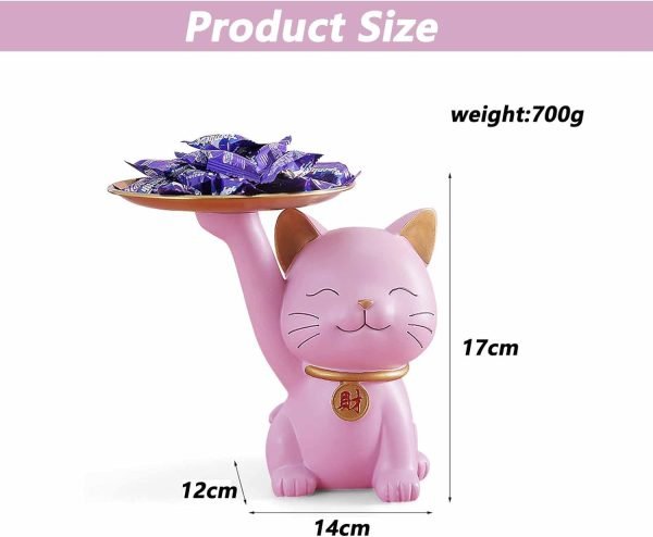 Goodsright Decor Candy Dishes Decorative, Entryway Table Key Storage Tray, Cute Cat Resin Figurine, Gift for Friends, Colleagues, Family,White