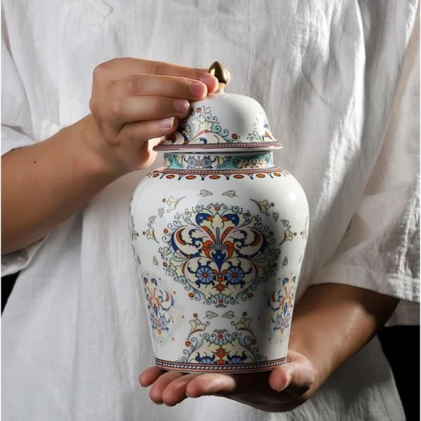 Goodsright Decor 2 Pack Chinese Enamel Porcelain Ginger Jar Vase With Lid and Gift Box,Decorative Ceramic Temple Jar Vase Tea Storage Jar With Lid Decor for Living Room Bedroom Shelf B (B)