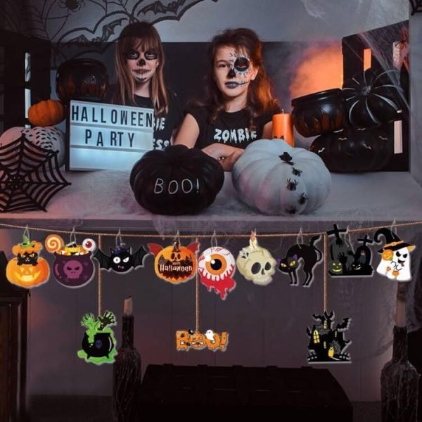Goodsright Decor Halloween Ornaments for Tree Decorations - Scary Pumpkin Skull Ghost Halloween Hanging Ornaments Paper Card, Halloween Tree Ornaments with Ropes for Trick or Treat Party Decor - Pack of 12