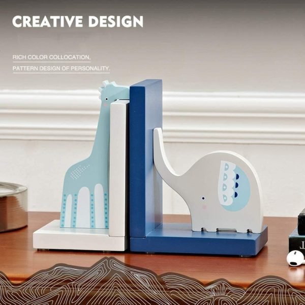 Goodsright Decor Bookend Ornaments Wooden Cartoon Elephant Bookends For Kid's Room & Nursery Room Decor Decorative Creative Boy Girl Room Bookcase Board Desktop Storage Book Holder For Students