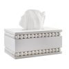Goodsright Decor Beaded Square Tissue Box Cover (White); Rustic Farmhouse Wood Tissue Holder