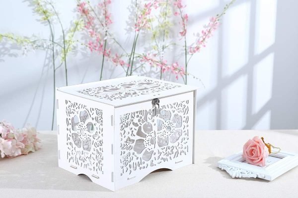 Goodsright Decor Wedding Money Box Holder with Sign, Large Rustic Wood Wooden Envelop Gift Card Boxes with Lock Slot for Reception Anniversary Party Parties White