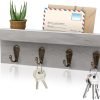 Goodsright Decor Rustic Key Holder for Wall, Farmhouse Wall Shelf with 4 Hooks, Wall Mounted Key Racks, Wooden Mail Organizer with Hooks for Entryway (Brown)