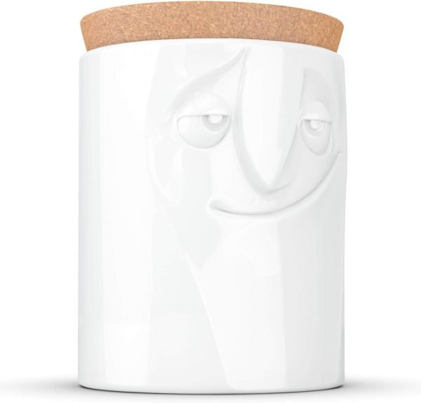 Goodsright Decor PRODUCTS Porcelain Storage Jar, Charming Face Edition, 57 Oz. White (Single Jar) with Natural Cork Lid