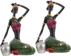 Goodsright Decor 2 Pcs African Woman Ornament Resin Statue Dragon Keychain Black Women Figurine Crafted African Figurine Ethnic Figurine House Decorations for Home Tribal Miss Human Body Gift