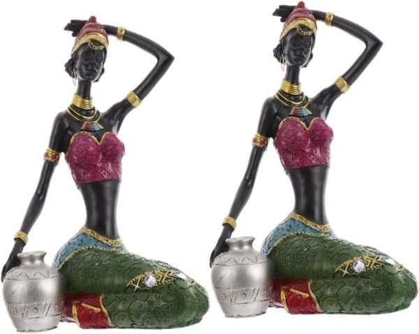 Goodsright Decor 2 Pcs African Woman Ornament Resin Statue Dragon Keychain Black Women Figurine Crafted African Figurine Ethnic Figurine House Decorations for Home Tribal Miss Human Body Gift