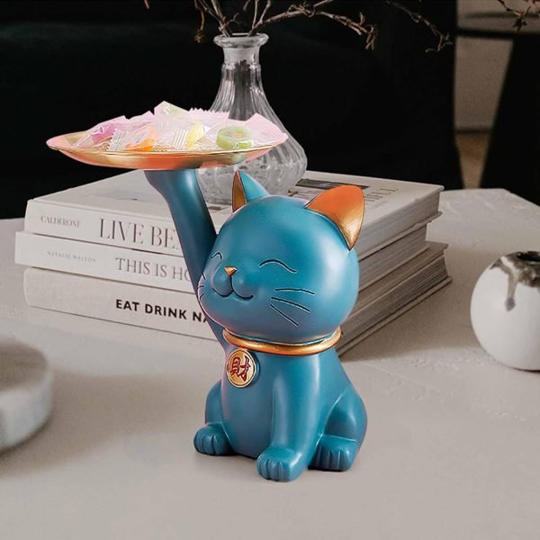 Goodsright Decor Candy Dishes Decorative, Entryway Table Key Storage Tray, Cute Cat Resin Figurine, Gift for Friends, Colleagues, Family,White