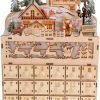 Goodsright Decor Wooden Christmas Advent Calendar, Countdown to Christmas, LED Holiday Decoration, Battery Operated, Reindeer Village
