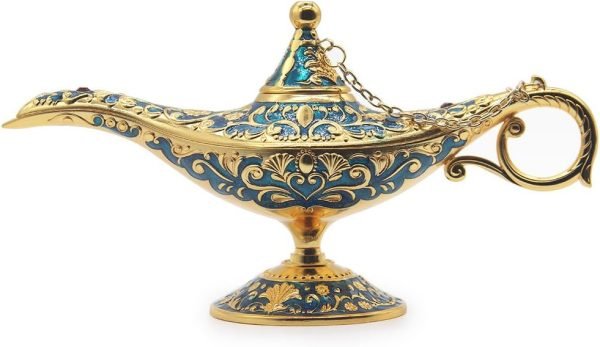 Goodsright Decor Classic Vintage Aladdin Magic Genie Costume Lamp Home Table Decoration & Gift, Golden Blue