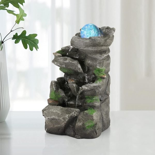 Goodsright Decor Indoor Fountains Tabletop Fountain Indoor Waterfall Fountain Stacked Rocks Water Feature Feng Shui Zen Meditation Relaxation Desktop Fountain with LED Light for Home and Office Decor(Style 8)