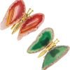 Goodsright Decor 2pcs Agate Slice Butterfly Decorations, Golden Flying Butterfly with Colorful Stone Wings for Home Office Table Desktop Decor, Grey & Black