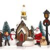 Goodsright Decor Miniature LED Lighted 10-Piece Christmas Village Scene with Santa - Small Decorative Mini Light Up Tabletop Mantel Shelf Xmas Winter Decorations Home Decor