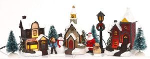Goodsright Decor Miniature LED Lighted 10-Piece Christmas Village Scene with Santa - Small Decorative Mini Light Up Tabletop Mantel Shelf Xmas Winter Decorations Home Decor