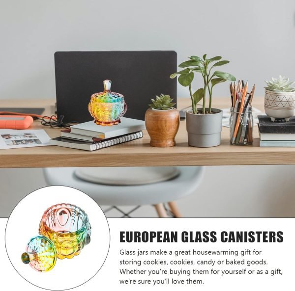 Goodsright Decor 2pcs colorful glass jar old glass crystal cookie jar glass bowls with lids glass decorative jar glass candy jar candy dish with lid clear jar Glass Gift Organizer biscuit Candy box