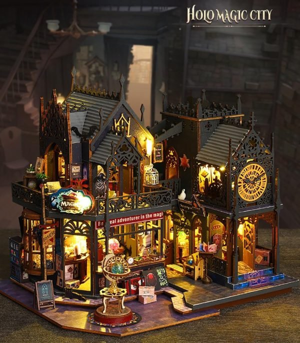 Goodsright Decor DIY Miniature Dollhouse Kit Magic Castle,Tiny House to Build Live in,Mini Handmade Unzip 3D Wooden Puzzle Furnishing Decor Model(ES012-Holo Magic City)