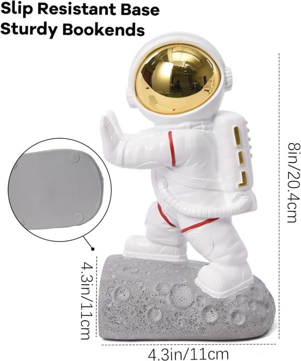 Goodsright Decor Space Decor Bookends, Resin Astronaut Bookshelf Ends for Kids Rooms Gold Book Ends for Heavy Books Fun Heavy Duty Book End Holder Astronaut Figurine Statue for Office Home Room(D-Gold)