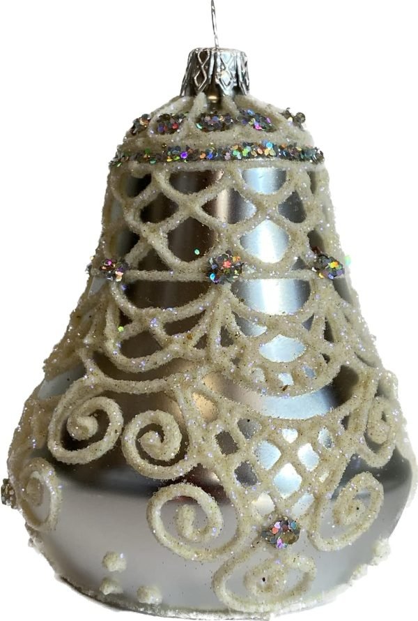 Goodsright Decor Christmas Bell Ornament 4-Inch Blown Glass (Gold Embellished)
