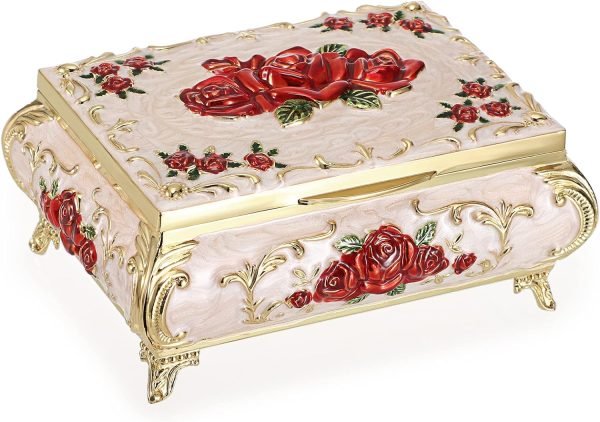 Goodsright Decor Metal Decorative Jewelry Box Vintage Treasure Chest Case Ornate Trinket Organizer Earrings Necklace Bracelet Storage Box Ring Holder Keepsake Box for Women Girls