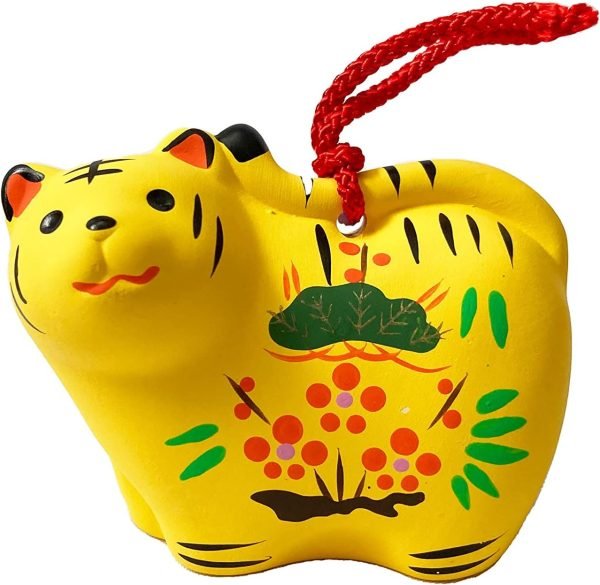 Goodsright Decor Cute Yellow Tiger of  Japanese Zodiac Pottery Room Ornament. for Happy New Year! Bell Design