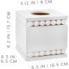 Goodsright Decor Beaded Square Tissue Box Cover (White); Rustic Farmhouse Wood Tissue Holder