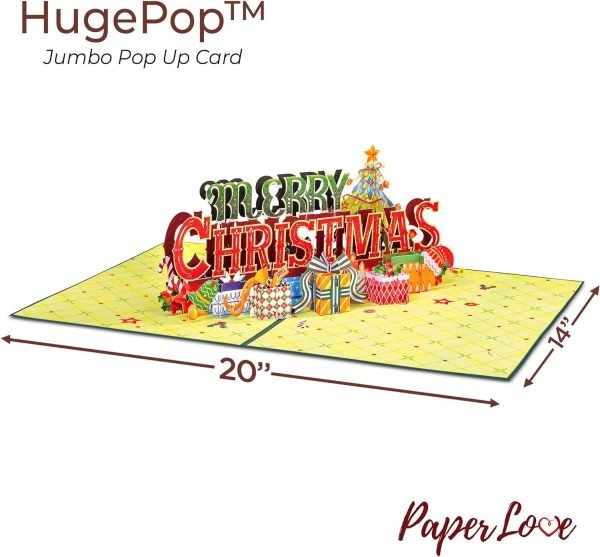 Goodsright Decor Merry Christmas Card, Jumbo Supersized Pop Up Christmas Card, Holiday Decoration Gift, 10" x 14" Cover - Includes Envelope and Note Tag