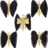 Goodsright Decor 2pcs Agate Slice Butterfly Decorations, Golden Flying Butterfly with Colorful Stone Wings for Home Office Table Desktop Decor, Grey & Black