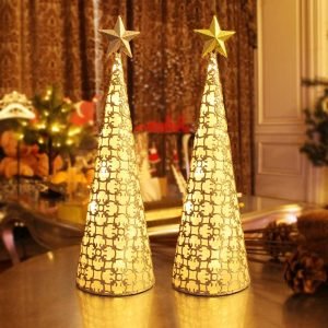 Goodsright Decor Lighted Christmas Table Decorations with Star and 10 LED Lights Battery Operated, Indoor Xmas Thanksgiving Holiday Wedding Party Tabletop Desk Ornament, Set of 2 (Gold, Silver)