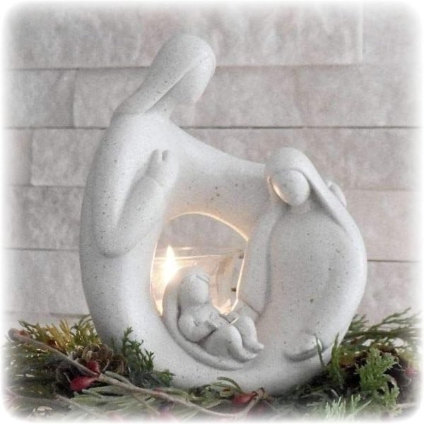 Goodsright Decor Nativity Sets for Christmas Indoor Statue with LED Tealight Candle Holder Contemporary Style Decoration Holy Family Figurine Gift, Present, Decorate for Holidays